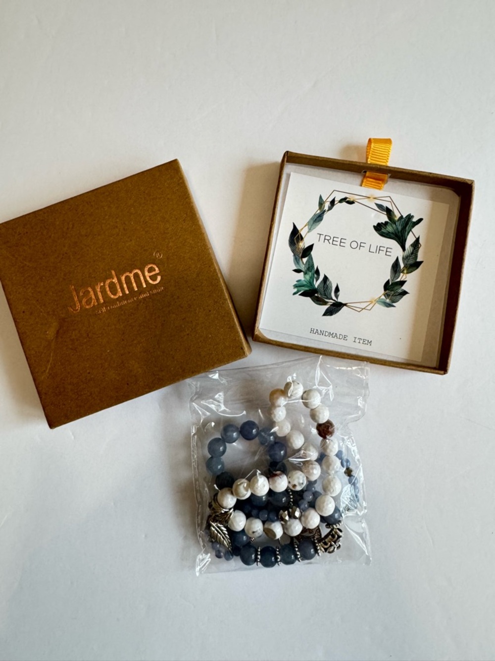 Jardme Handmade Tree of Life Stretch Bracelet Set Blue White Boho Gift Box - Picture 3 of 17